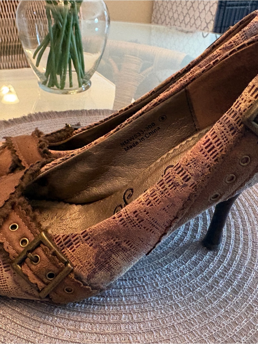 naughty monkey olive green/brown Textured Buckle Cross‑Strap Heels - Picture 2 of 4